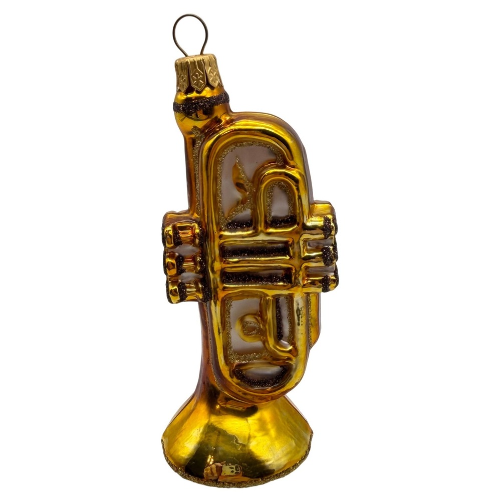Trumpet glass Christmas tree Ornament Musical Instrument Glitter brass